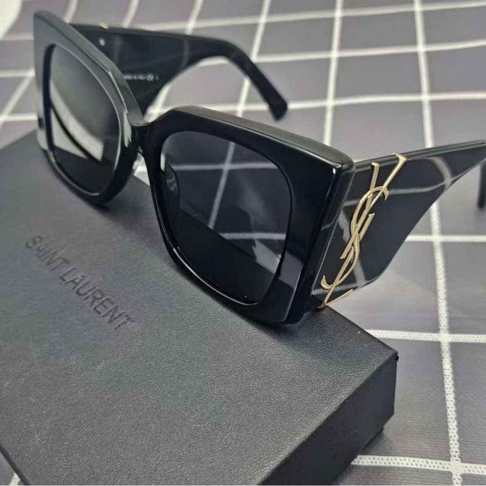 Yves Saint Laurent Black Sunglasses with Gold Logo
